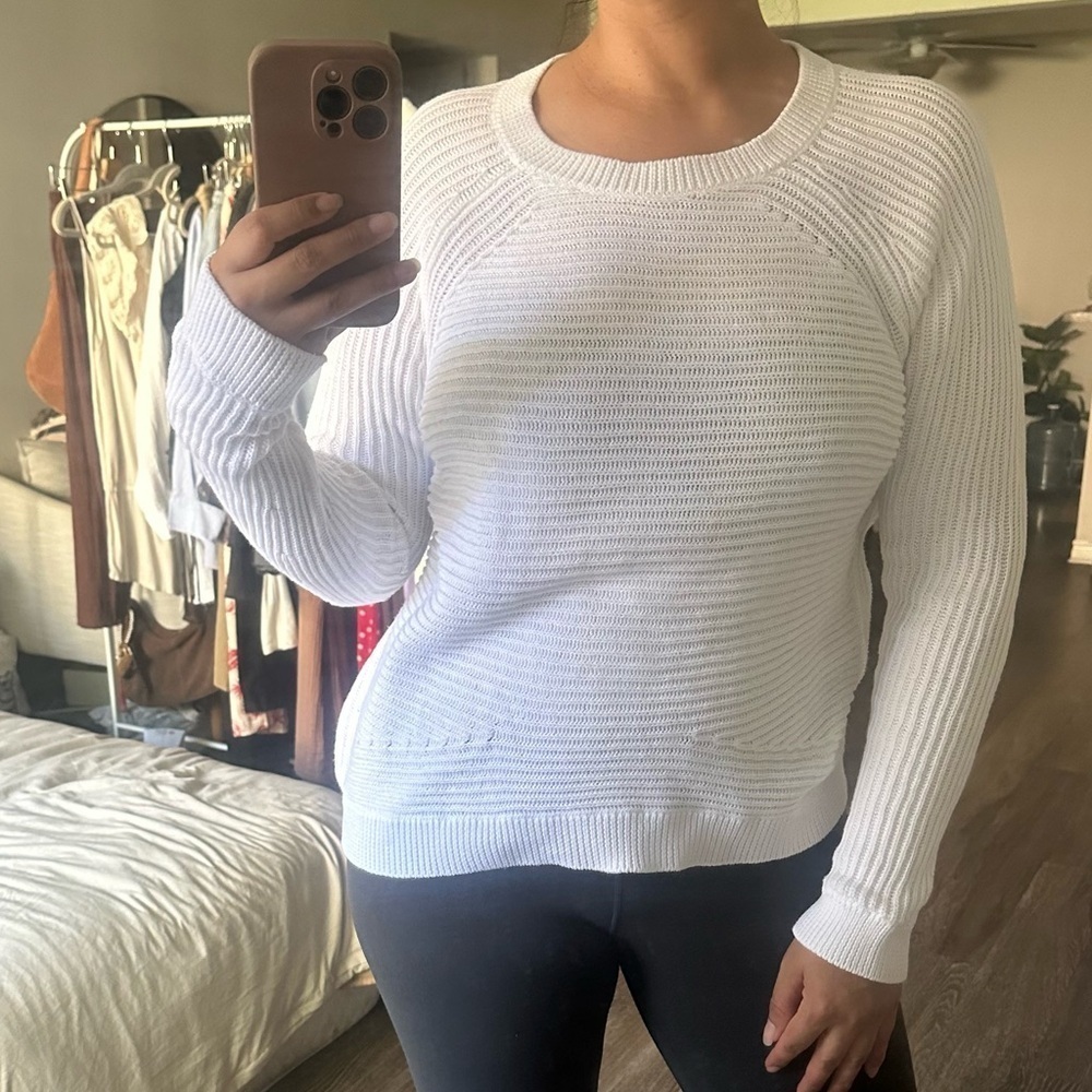 Vince Cotton Knit Crewneck Sweater in White Size Small
